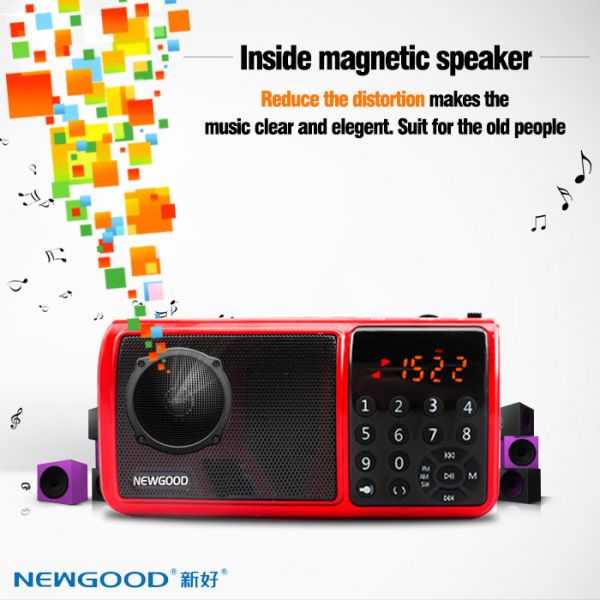 Newgood subwoofer music enjoyment mp3 AM/FM radio player speaker with diaphragm LED flashlight portable USB TF card