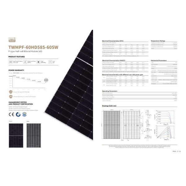 600W TW Solar Panels High Power Bifacial Solar Modules 595W 605W 585W 590W