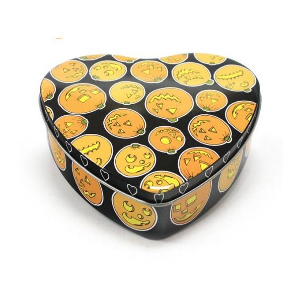 Set Of 5 Halloween Pumpkin Heart Tins