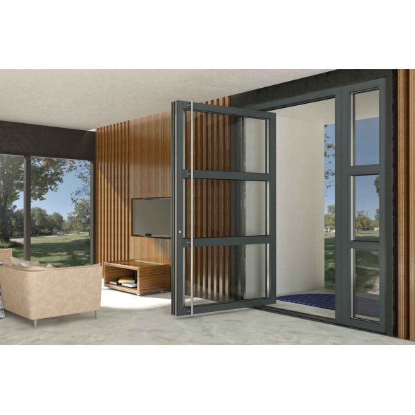 Slim Frame Custom Aluminium Pivot Doors Double Glazed Modern