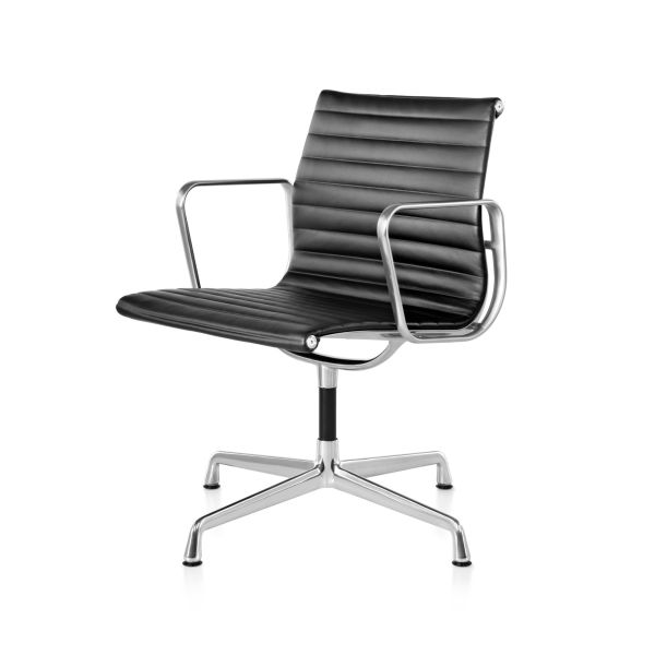 Low Back Ribbed Leather Chair EA108 Aluminum Group Charles Eames Style