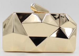  Fashion Lady Shine White And Gold Clutch Bag , Metal Box Purse With Long Chain Manufactures