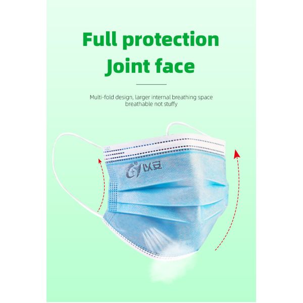 Blue Non Woven No Irritation 3 Ply Individual Packaging Face Masks