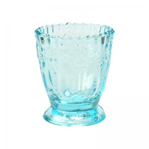  Recycled Blue Glass Candle Jars Ribbed 4OZ Small Coloured Glass Candle Holders Manufactures