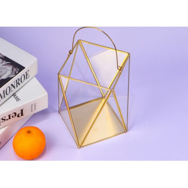 Golden copper triangle handle glass artifact lamp fruit greenhouse cover copper box gift package OEM logo words picture