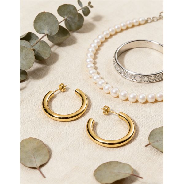 Premium 100% Waterproof Hypoallergenic 18K Gold Plated CC Hoop Stud Earrings for Everyday Wear
