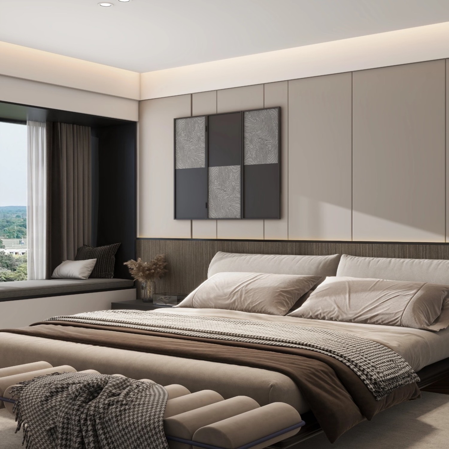 Italian Minimalist Light Wood & Dark Gray Whole House Custom Cabinet