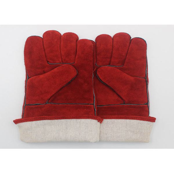 Red Welding Work Gloves , Cow Split Leather Gloves OEM / ODM Service