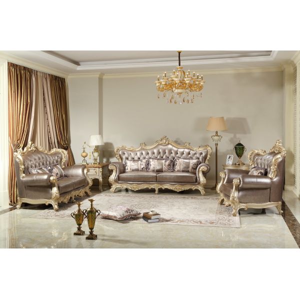 Bright Genuine leather Sofa set Luxury Living room Furniture European style by Joyful Ever