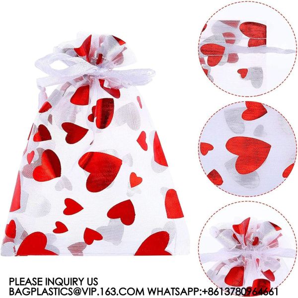 Organza Jewelry Pouches, Pouch Drawstring Bags For Jewelry Packaging Valentine'S Day Wedding Festival Party Supply