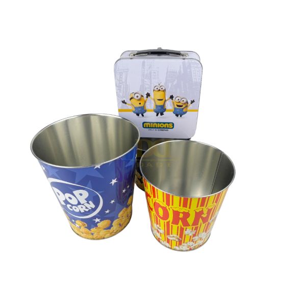DADI Metal Popcorn Bucket Tinplate Bucket 3D Tin Popcorn Bucket CMYK PMS Color