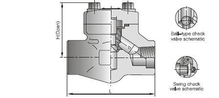 Forged Check Valve Dimenions Drawing SW-NPT