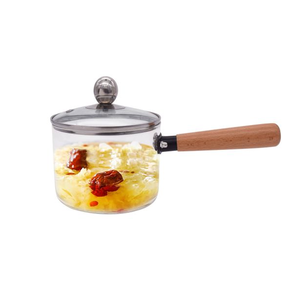 Kitchen Cookware Borosilicate Glass Pot With Wood Handle