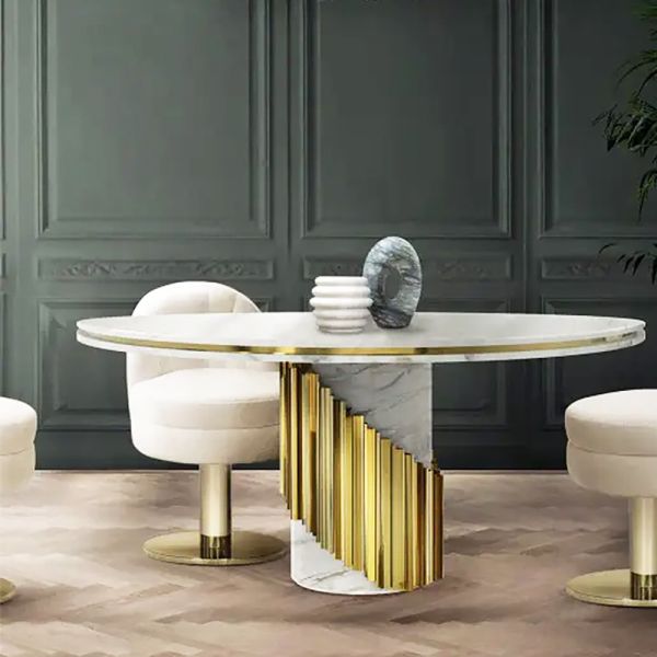 Stainless Steel Modern Round Dining  Tables, Gold/Silver Combination