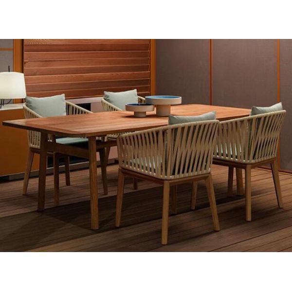 Outdoor dining set with weather resistant rattan rope and durable aluminum frame perfect for garden courtyard and villa
