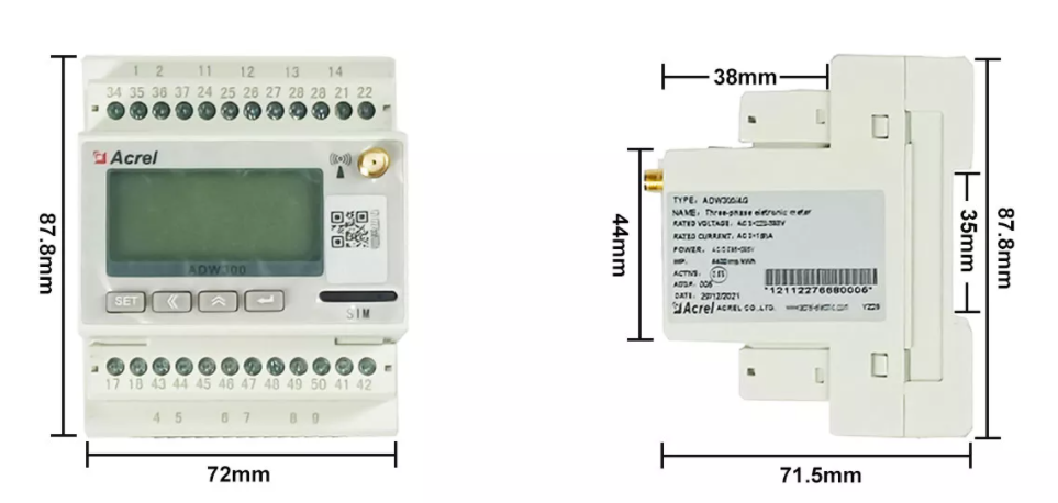 ADW300 wirless three phase Energy Meter fin rail mounted wifi energy meter with IEC Certification