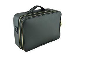  PU Beauty Case With Zipper Black Leather Makeup Bag Waterproof Cosmetic Bag For Artists Manufactures