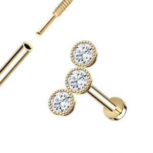 China Milgrain Triple Bezel Threaded Flat Back Stud Natural Diamond Piercing Jewelry 14K Gold on sale