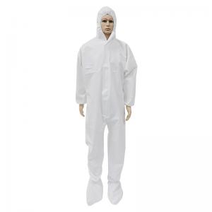 China Non Woven Disposable Hooded Coveralls PP PE Laminated White With Boot Cover on sale