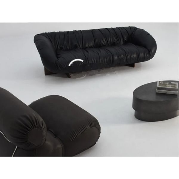 High End Five Star Hotel Presidential Suite Reception Pleated Leather Sofa