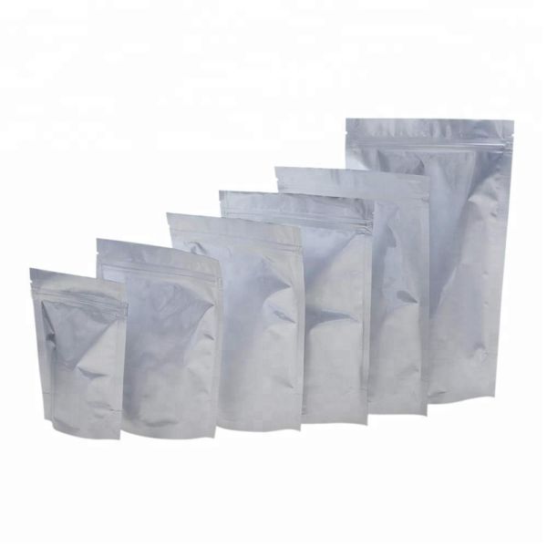 Food grade resealable retail stand up barrier pouch silver poly aluminum foil zipper bag for packaging snack/candy/tea