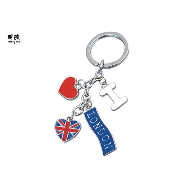Flat Metal Souvenir Key Chain Key Holder For Travel Market , I Love UK Stainless Steel Key Ring