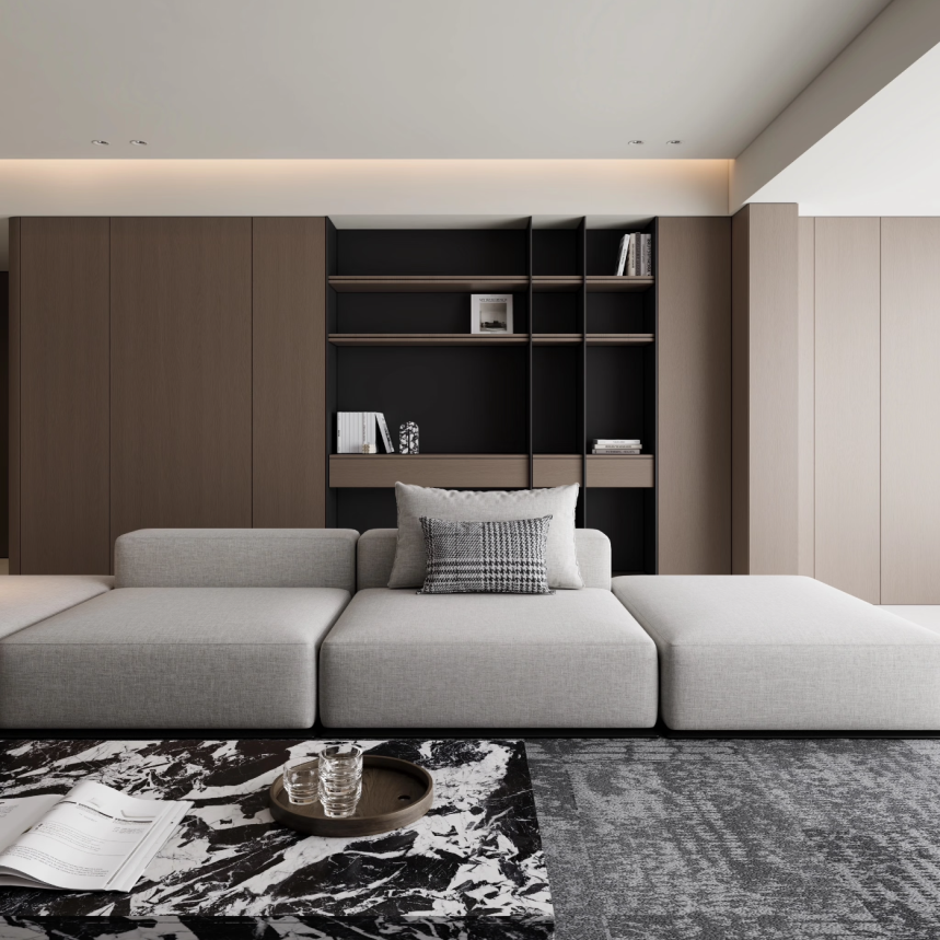 Modern Minimalist Two-Tone Wood Handleless Whole Wall Custom Cabinet Wardrobe / Vanity Desk / TV Display Cabinet / Sideboard / Bed Background Panel